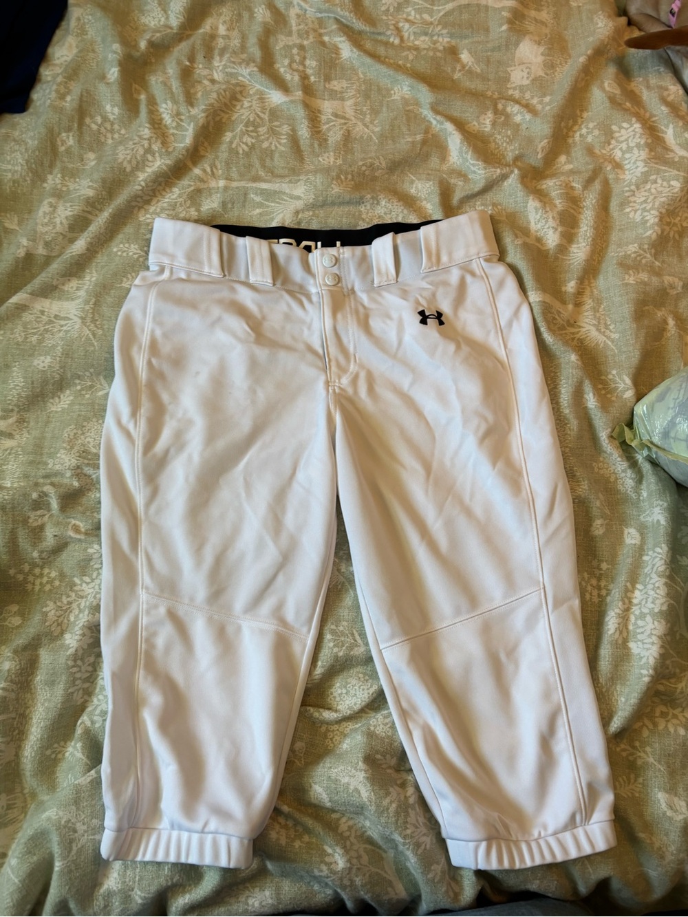 Under Armour White Baseball/Softball Pants with Black Logo